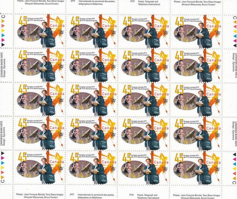 CANADA 1997 Full Pane of 20 45c World Congress of PTTI Union SG 1744 #1657 MNH