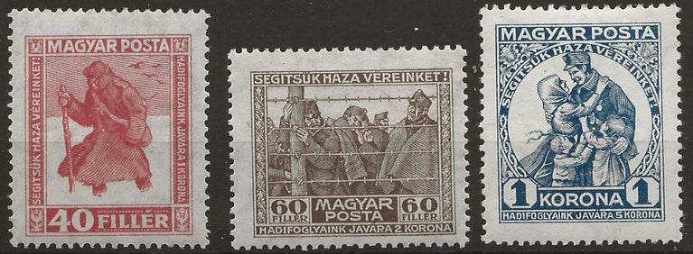 HUNGARY 1920 RETURNED PRISONERS SG 369a - 371a SET (3) MM CAT £15